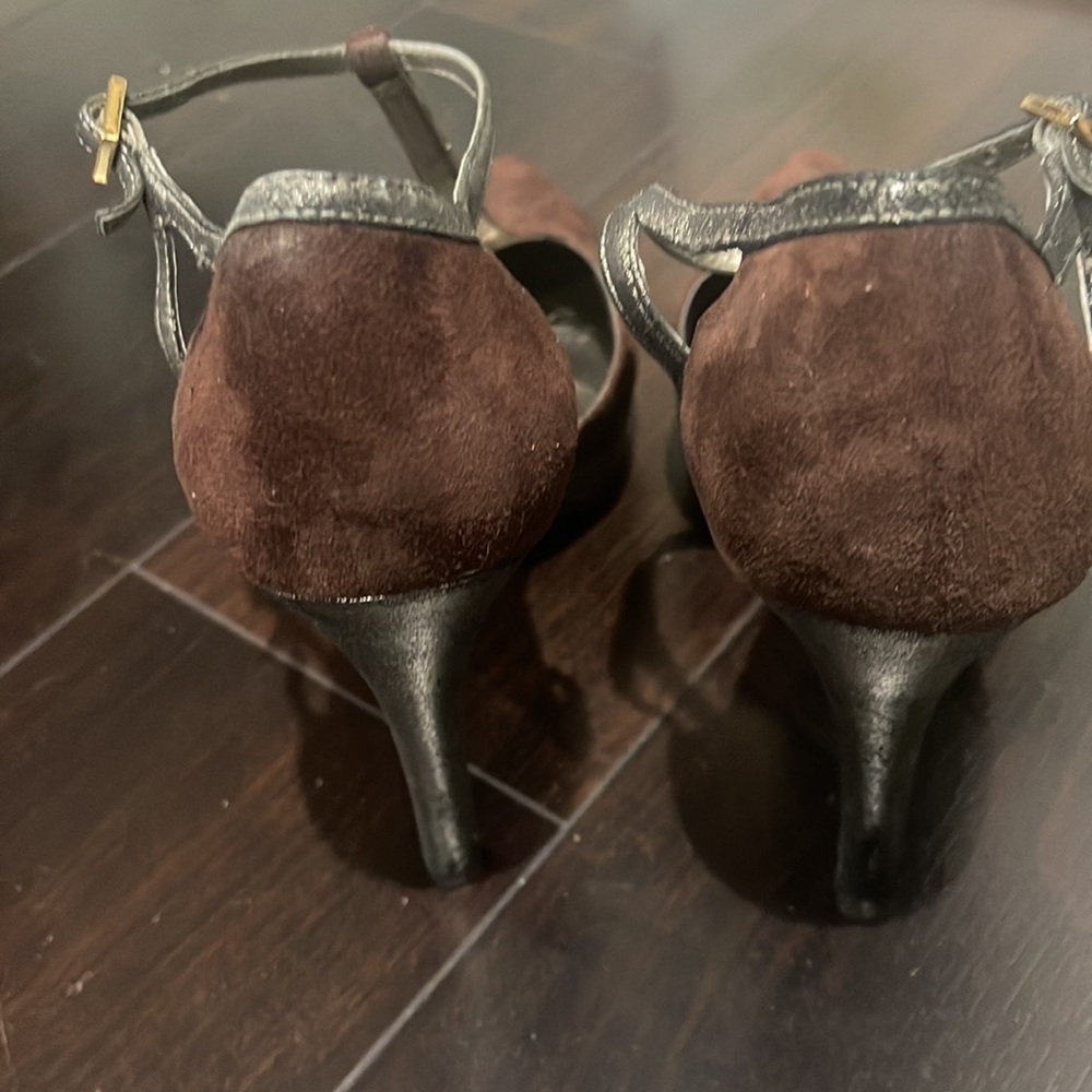 Gently Loved Ralph Lauren Chocolate Brown Suede  T Strap Heels - Picture 4 of 8